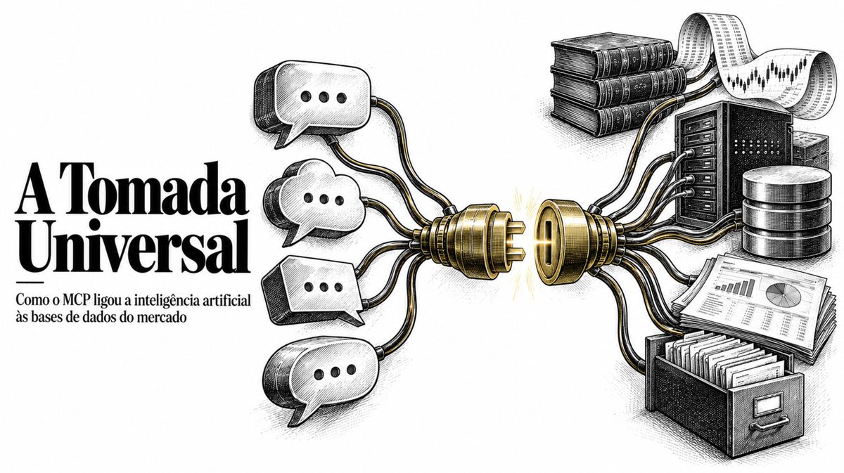 Ilustração de balões de conversa ligados por uma tomada a bases de dados